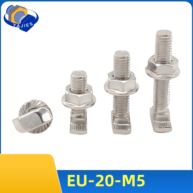 Aluminum T-Slot Profile - 10 ชุด M5 T Bolt สกรูและหน้าแปลนหกเหลี่ยมถั่วชุบนิกเกิลสําหรับ