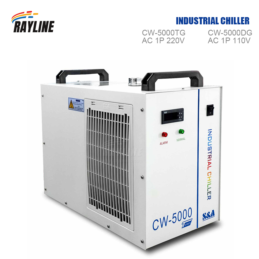 Laser Industrial Chiller - S&A CW5000 เครื่องทำความเย็นน้ำสำหรับอุตสาหกรรม สำหรับเครื่องแกะสลักและตัดด้วย CO2 ระบบระบายความร้อนหลอดเลเซอร์